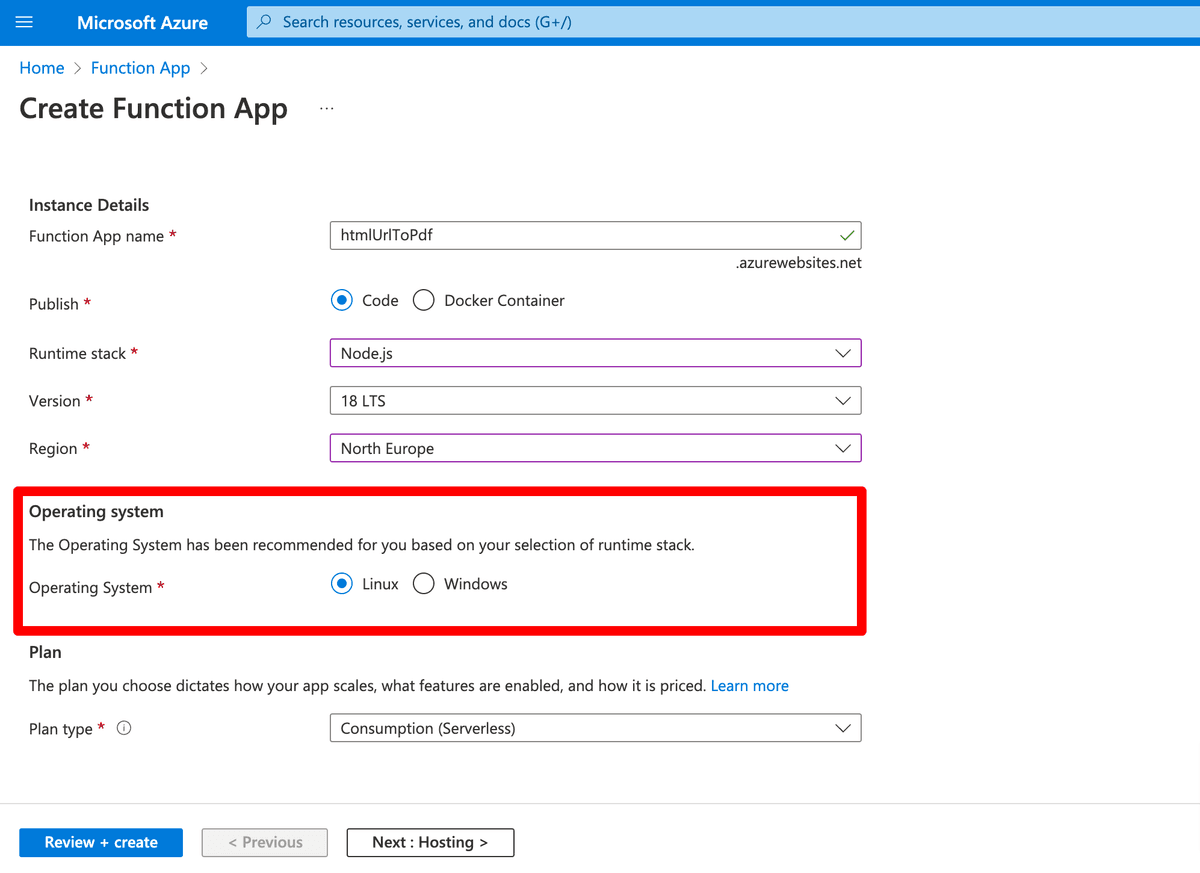 Creating an Azure Function in Azure with Node.js and Linux